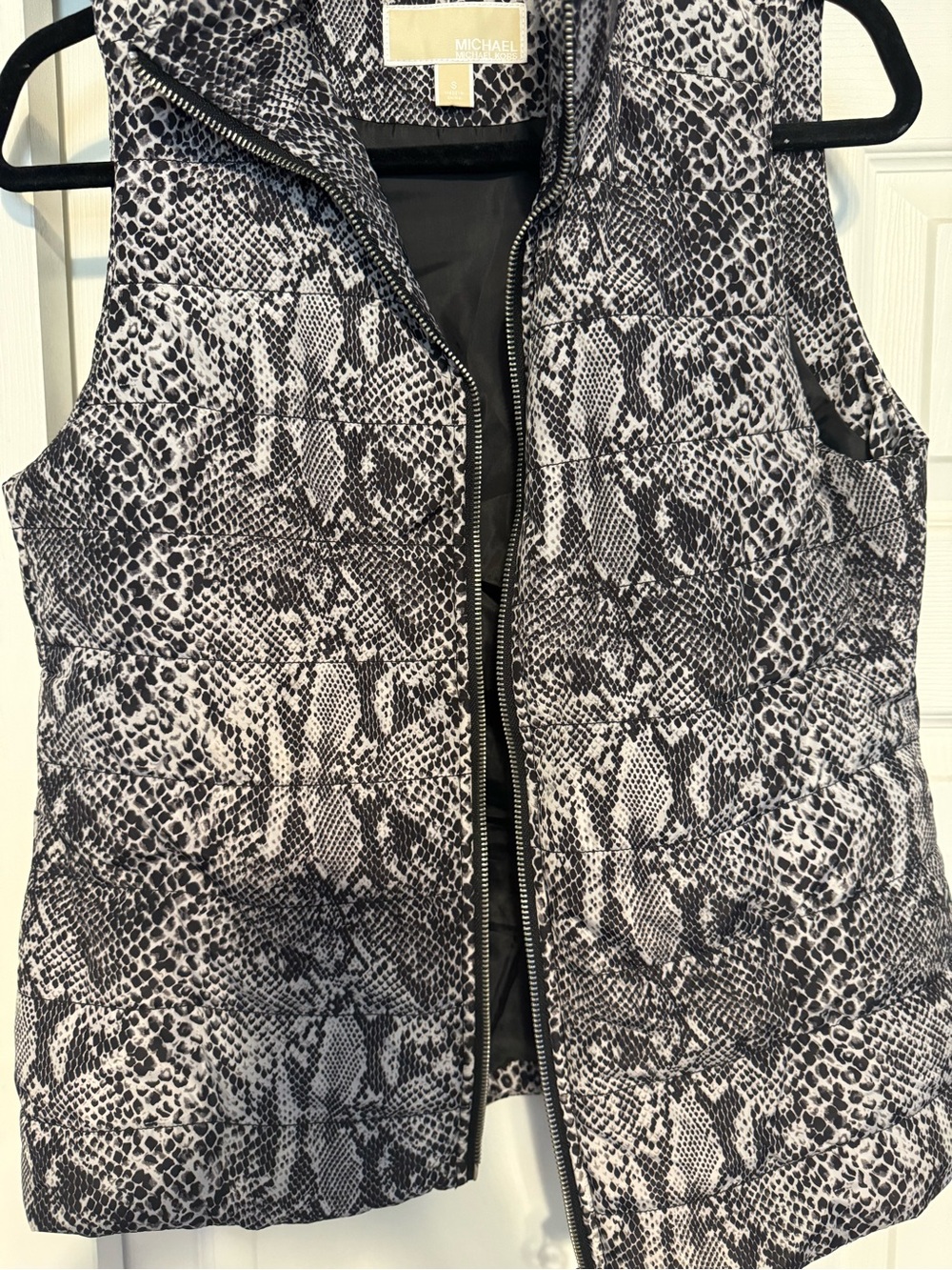 MICHAEL Michael Kors Black & White Snake-Print Quilted Vest